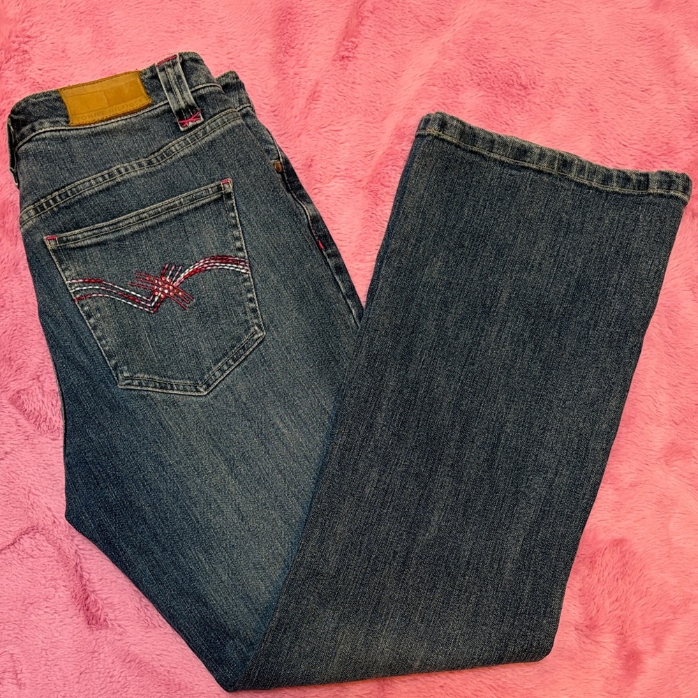Tommy Hilfiger Vintage Dark Blue Hipster Boot Jeans w/ Pink Stitching 🩷